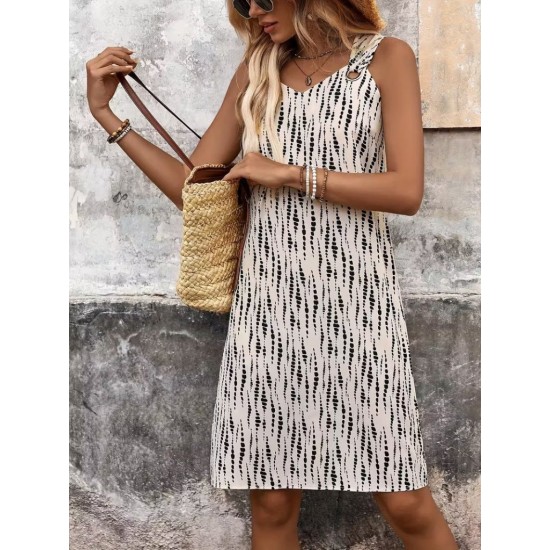 Kadın Askılı V Yakalı Desenli Kısa Süprem Elbise  Kadın Askılı V Yakalı Desenli Kısa Süprem Elbise, 32216