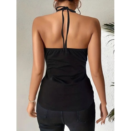 Kadın Askılı Kuş Gözü Ve Dekolte Detay Boyundan Bağlamalı Viskon Bluz , 32237