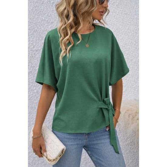 Kadın Kısa Kollu Bisiklet Yaka Yandan Bağcıklı Aerobin Bluz , 32235