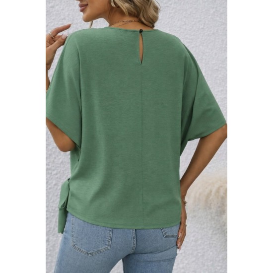 Kadın Kısa Kollu Bisiklet Yaka Yandan Bağcıklı Aerobin Bluz , 32235