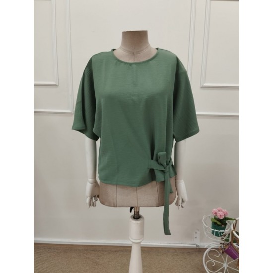 Kadın Kısa Kollu Bisiklet Yaka Yandan Bağcıklı Aerobin Bluz , 32235