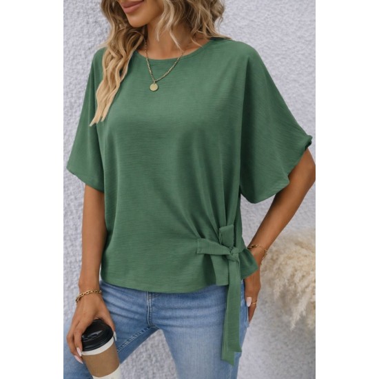 Kadın Kısa Kollu Bisiklet Yaka Yandan Bağcıklı Aerobin Bluz , 32235