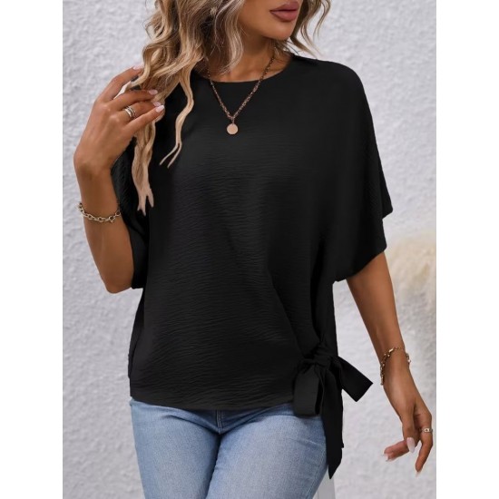 Kadın Kısa Kollu Bisiklet Yaka Yandan Bağcıklı Aerobin Bluz , 32233