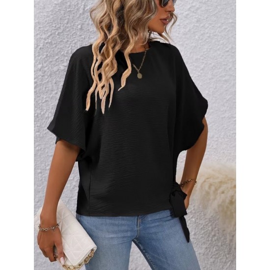 Kadın Kısa Kollu Bisiklet Yaka Yandan Bağcıklı Aerobin Bluz , 32233