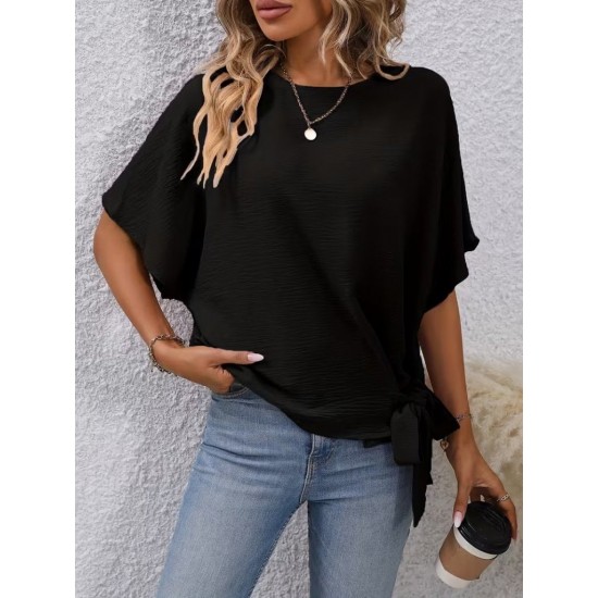 Kadın Kısa Kollu Bisiklet Yaka Yandan Bağcıklı Aerobin Bluz , 32233