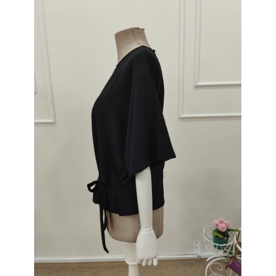 Kadın Kısa Kollu Bisiklet Yaka Yandan Bağcıklı Aerobin Bluz , 32233