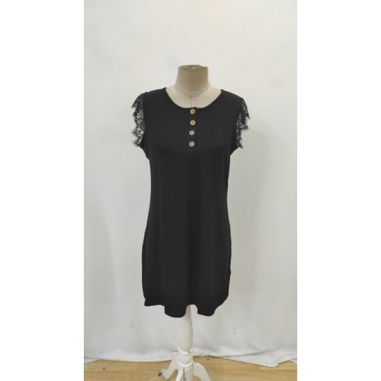 Kadın Kısa Dantel Kollu önden Düğmeli Viskon Elbise , 32231