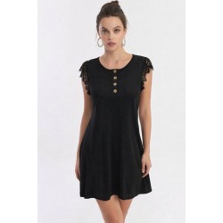 Kadın Kısa Dantel Kollu önden Düğmeli Viskon Elbise , 32231 Kadın Kısa Dantel Kollu önden Düğmeli Viskon Elbise , 32231