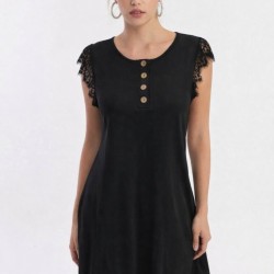 Kadın Kısa Dantel Kollu önden Düğmeli Viskon Elbise , 32231 Kadın Kısa Dantel Kollu önden Düğmeli Viskon Elbise , 32231