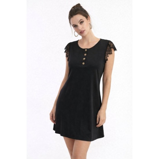 Kadın Kısa Dantel Kollu önden Düğmeli Viskon Elbise , 32231