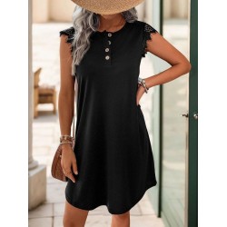 Kadın Kısa Dantel Kollu önden Düğmeli Viskon Elbise , 32231 Kadın Kısa Dantel Kollu önden Düğmeli Viskon Elbise , 32231