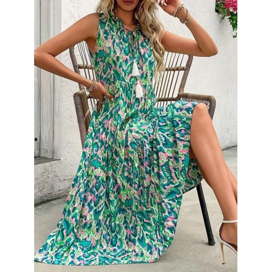 Kadın Askılı Yakası Fırfırlı Bağcıklı Desenli Uzun Süprem Elbise , 32229 Kadın Askılı Yakası Fırfırlı Bağcıklı Desenli Uzun Süprem Elbise , 32229