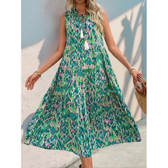 Kadın Askılı Yakası Fırfırlı Bağcıklı Desenli Uzun Süprem Elbise , 32229 Kadın Askılı Yakası Fırfırlı Bağcıklı Desenli Uzun Süprem Elbise , 32229