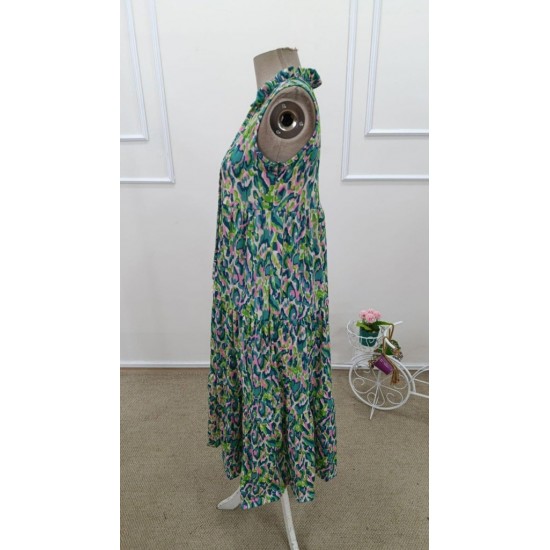 Kadın Askılı Yakası Fırfırlı Bağcıklı Desenli Uzun Süprem Elbise , 32229 Kadın Askılı Yakası Fırfırlı Bağcıklı Desenli Uzun Süprem Elbise , 32229