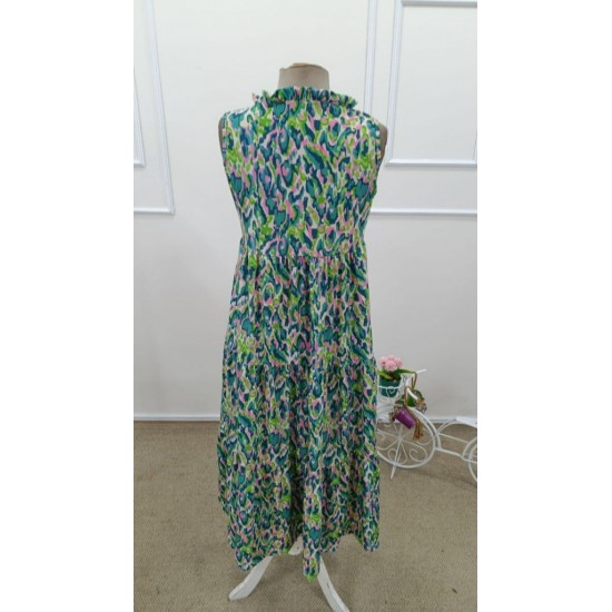 Kadın Askılı Yakası Fırfırlı Bağcıklı Desenli Uzun Süprem Elbise , 32229 Kadın Askılı Yakası Fırfırlı Bağcıklı Desenli Uzun Süprem Elbise , 32229