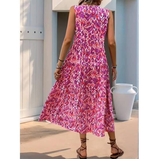 Kadın Askılı Yakası Fırfırlı Bağcıklı Desenli Uzun Süprem Elbise , 32228