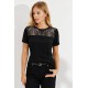 Kadın Kısa Kollu Yuvarlak Yaka ön Dantel Detaylı Viskon Bluz, 32227