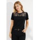 Kadın Kısa Kollu Yuvarlak Yaka ön Dantel Detaylı Viskon Bluz, 32227