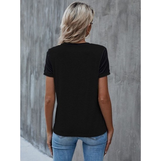 Kadın Kısa Kollu Yuvarlak Yaka ön Dantel Detaylı Viskon Bluz, 32227 Kadın Kısa Kollu Yuvarlak Yaka ön Dantel Detaylı Viskon Bluz, 32227