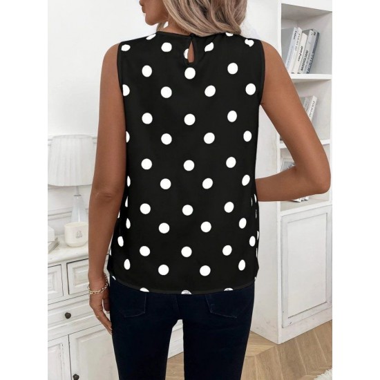 Kadın Askılı Yakası Büzgülü Puantiyeli Atlas Bluz, 32225