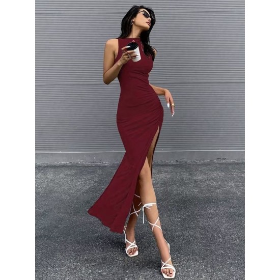 Kadın Omuzlardan Acık Yandan Buzgulu Yırtmaçlı Uzun Dalgıç Elbise, 32219