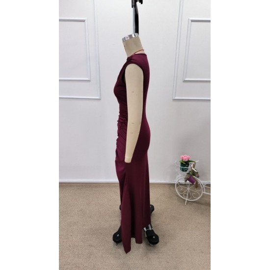 Kadın Omuzlardan Acık Yandan Buzgulu Yırtmaçlı Uzun Dalgıç Elbise, 32219