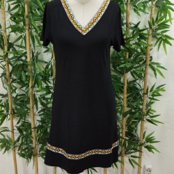 Kadın Kısa Kollu V Yakalı Etnik Desen şerit Detaylı Viskon Elbise, 32238