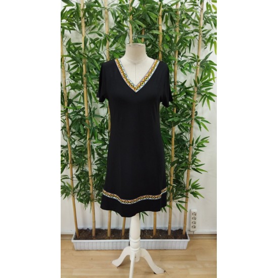 Kadın Kısa Kollu V Yakalı Etnik Desen şerit Detaylı Viskon Elbise, 32238