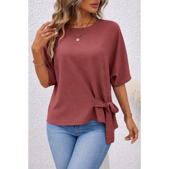 Kadın Kısa Kollu Bisiklet Yaka Yandan Bağcıklı Aerobin Bluz , 32245