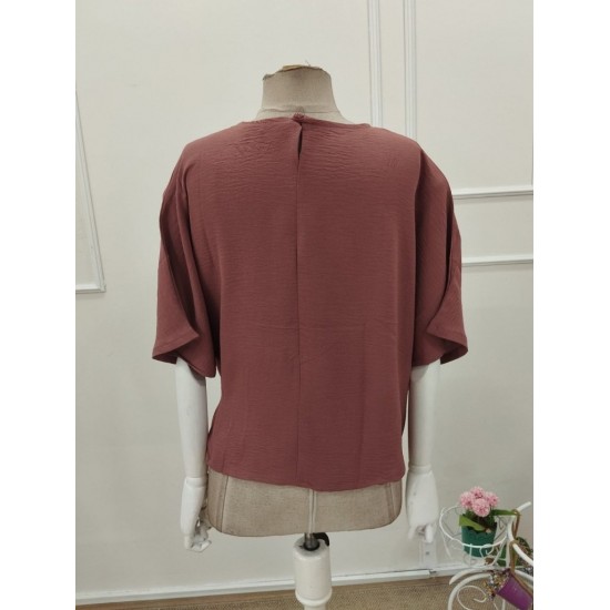 Kadın Kısa Kollu Bisiklet Yaka Yandan Bağcıklı Aerobin Bluz , 32245