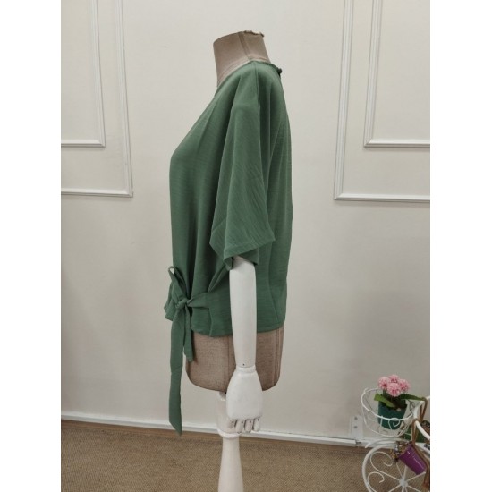 Kadın Kısa Kollu Bisiklet Yaka Yandan Bağcıklı Aerobin Bluz , 32244