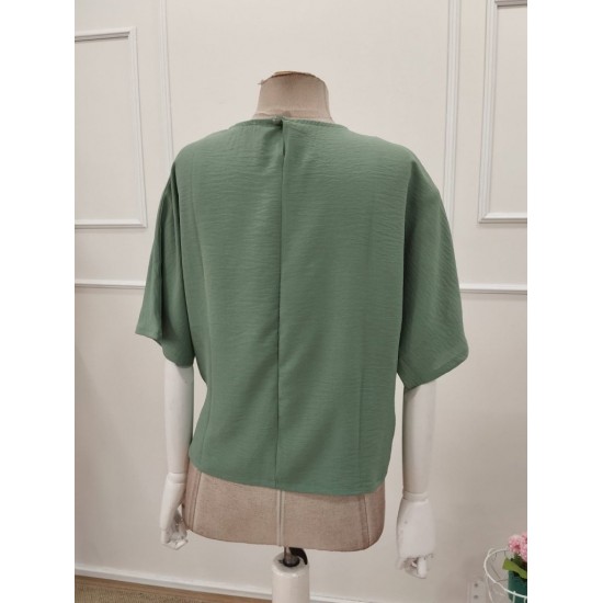 Kadın Kısa Kollu Bisiklet Yaka Yandan Bağcıklı Aerobin Bluz , 32244