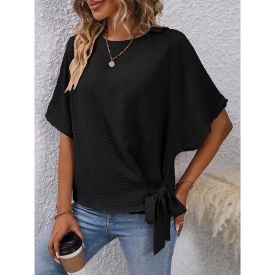 Kadın Kısa Kollu Bisiklet Yaka Yandan Bağcıklı Aerobin Bluz , 32243