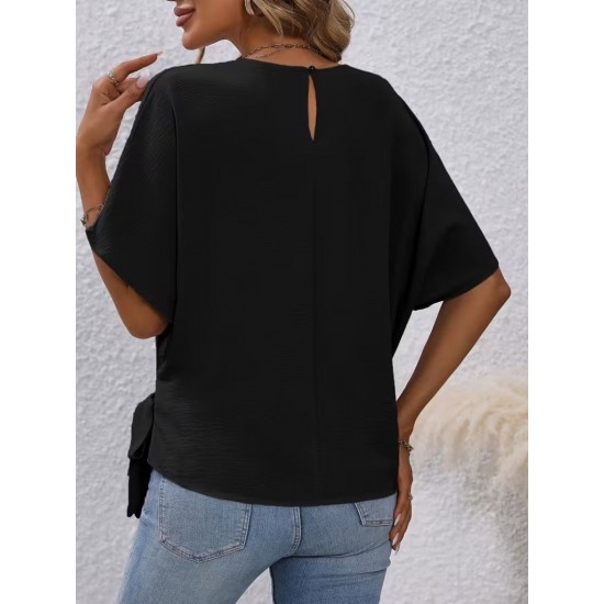 Kadın Kısa Kollu Bisiklet Yaka Yandan Bağcıklı Aerobin Bluz , 32243