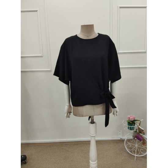 Kadın Kısa Kollu Bisiklet Yaka Yandan Bağcıklı Aerobin Bluz , 32243