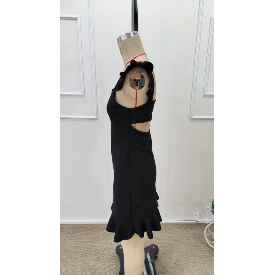 Kadın Askılı Kare Yakalı Eteği Fırfırlı Kısa Ithal Krep Elbise , 32239