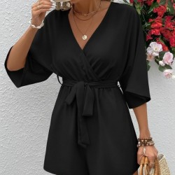 Kadın Kısa Kollu Kruvaze Yaka Belden Kuşaklı Kısa Aerobin Tulum , 32247 Kadın Kısa Kollu Kruvaze Yaka Belden Kuşaklı Kısa Aerobin Tulum , 32247