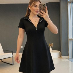Kadın Kısa Kollu Yakası Fermuarlı Kısa Viskon Iki Iplik Elbise , 32250 Kadın Kısa Kollu Yakası Fermuarlı Kısa Viskon Iki Iplik Elbise , 32250