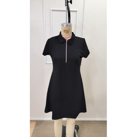 Kadın Kısa Kollu Yakası Fermuarlı Kısa Viskon Iki Iplik Elbise , 32250