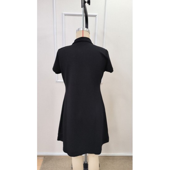 Kadın Kısa Kollu Yakası Fermuarlı Kısa Viskon Iki Iplik Elbise , 32250