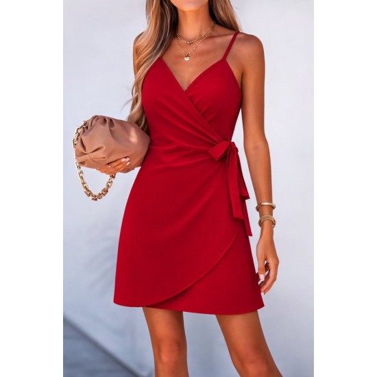 Kadın Ip Askılı Kruvaze Yakalı Belden Kuşaklı Kısa Janjan Krep Elbise, 32258 Kadın Ip Askılı Kruvaze Yakalı Belden Kuşaklı Kısa Janjan Krep Elbise, 32258