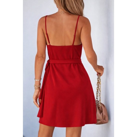 Kadın Ip Askılı Kruvaze Yakalı Belden Kuşaklı Kısa Janjan Krep Elbise, 32258 Kadın Ip Askılı Kruvaze Yakalı Belden Kuşaklı Kısa Janjan Krep Elbise, 32258