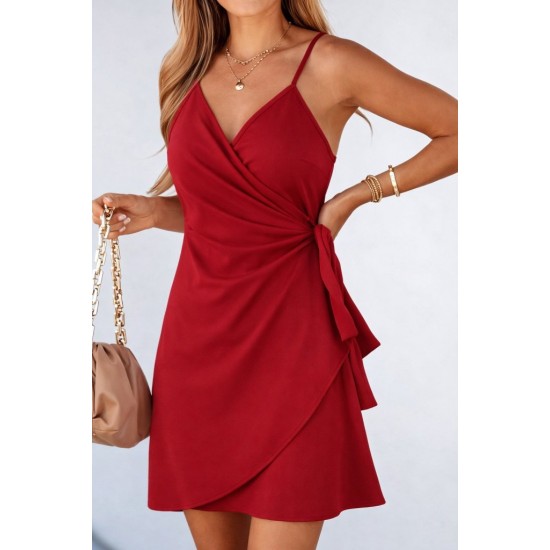 Kadın Ip Askılı Kruvaze Yakalı Belden Kuşaklı Kısa Janjan Krep Elbise, 32258 Kadın Ip Askılı Kruvaze Yakalı Belden Kuşaklı Kısa Janjan Krep Elbise, 32258