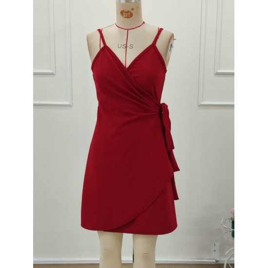 Kadın Ip Askılı Kruvaze Yakalı Belden Kuşaklı Kısa Janjan Krep Elbise, 32258 Kadın Ip Askılı Kruvaze Yakalı Belden Kuşaklı Kısa Janjan Krep Elbise, 32258