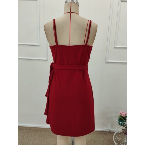 Kadın Ip Askılı Kruvaze Yakalı Belden Kuşaklı Kısa Janjan Krep Elbise, 32258 Kadın Ip Askılı Kruvaze Yakalı Belden Kuşaklı Kısa Janjan Krep Elbise, 32258