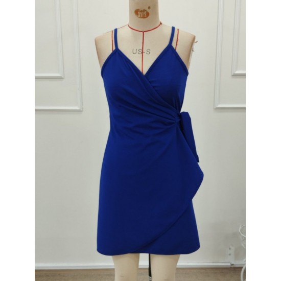 Kadın Ip Askılı Kruvaze Yakalı Belden Kuşaklı Kısa Janjan Krep Elbise, 32257