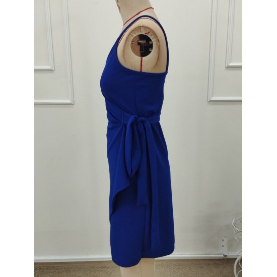 Kadın Ip Askılı Kruvaze Yakalı Belden Kuşaklı Kısa Janjan Krep Elbise, 32257