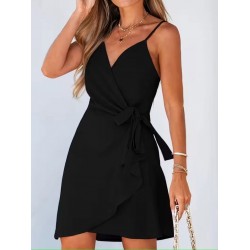 Kadın Ip Askılı Kruvaze Yakalı Belden Kuşaklı Kısa Janjan Krep Elbise, 32255 Kadın Ip Askılı Kruvaze Yakalı Belden Kuşaklı Kısa Janjan Krep Elbise, 32255