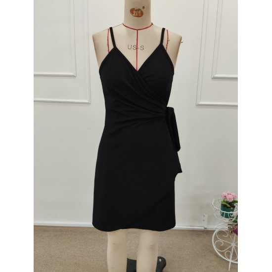 Kadın Ip Askılı Kruvaze Yakalı Belden Kuşaklı Kısa Janjan Krep Elbise, 32255 Kadın Ip Askılı Kruvaze Yakalı Belden Kuşaklı Kısa Janjan Krep Elbise, 32255