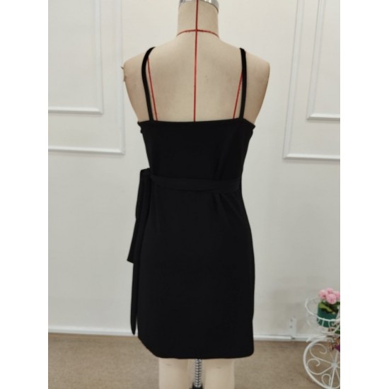 Kadın Ip Askılı Kruvaze Yakalı Belden Kuşaklı Kısa Janjan Krep Elbise, 32255 Kadın Ip Askılı Kruvaze Yakalı Belden Kuşaklı Kısa Janjan Krep Elbise, 32255